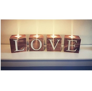 Portavelas de madera grabado Love, vajilla de lujo, producto decorativo para el hogar y la boda, buena calidad - Product Image 1