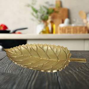 ถาดเสิร์ฟอลูมิเนียมสีทองรูปใบไม้ทรงสี่เหลี่ยมผืนผ้าจานตกแต่งสำหรับใช้ในบ้านเป็นมิตรกับสิ่งแวดล้อม - Product Image 1