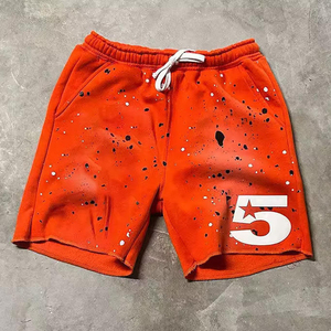 Sweat Shorts French Terry Heavy Cotton Drawstring Vintage Hip Hop <b>Paint</b> Splatter Street Wear 3d Puff Print Acid Wash Shorts - Product Image 2