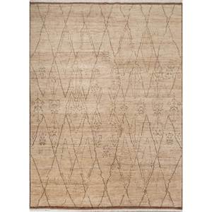 พรมขนสัตว์ถักมือ AKWL-1567 ลายเรขาคณิตสีเบจและสีน้ำตาล สำหรับใช้ในบ้าน ตกแต่งห้องนั่งเล่นและทางเดิน ขนาด 9x12 นิ้ว - Product Image 1