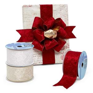 Crushed Velvet and Lam Double Sided <b>Ribbon</b> Floral Polyester and Silk Organza for Birthday Christmas Gift Wrapping Decoration - Product Image 1