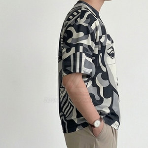 เสื้อยืดแขนสั้นผู้ชาย ระบายอากาศได้ดี พิมพ์ลายหน้าคนแบบนามธรรม คอกลม สไตล์ลำลอง ผ้าถัก แฟชั่นทรงหลวม โลโก้ด้านหน้า - Product Image 2