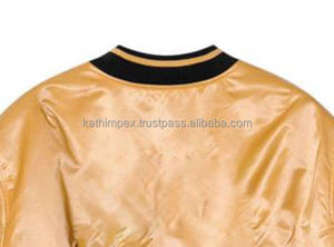 Trending Handmade Custom Satin Eco-Friendly Lightweight Gold Bomber <b>Jacket</b> for <b>Men</b> Ribbed Hem Side Waist Pockets Zipper Closure - Product Image 5