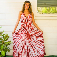 Collection d'été : Robe longue sans manches tie-dye simple et élégante, style plage chic, bretelles spaghetti, style doux et estival, 100% coton