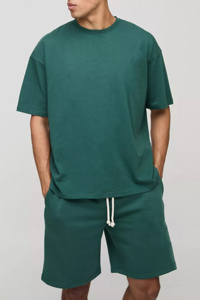 Article tendance haut de gamme T-shirt surdimensionné 100% coton et ensemble court de 2 pièces ensemble de jumeaux pour hommes avec logo brodé personnalisé de couleur unie - Product Image 2