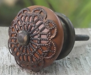 ลูกบิดเซรามิกลายดอกไม้ทองเหลืองโบราณแบบชนบท CK มือจับลิ้นชักตู้558แบบดึงสำหรับตู้เสื้อผ้าห้องครัวห้องนอนห้องรับประทานอาหาร - Product Image 2