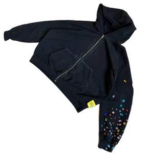 Streetwear Manufacturers Custom Heavyweight Cotton <b>Black</b> Oversized Acid Wash All Over Print Rhinestone <b>Zip</b> up <b>Hoodie</b> - Product Image 2