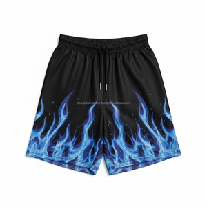 Pantalones Cortos Deportivos de Malla para Hombre, Transpirables, Diseño Personalizado OEM, Patrón de Fuego Azul, para Gimnasio y Verano - Product Image 1