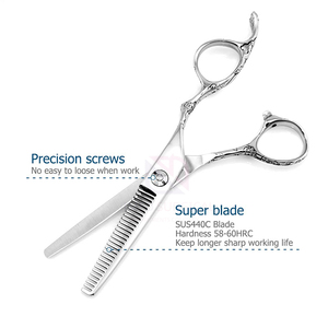Tijeras de adelgazamiento del cabello de peluquero con mango de acero inoxidable de alta calidad, reposapiés fijo afilado, acabado pulido, herramienta de belleza para uso en salón - Product Image 6