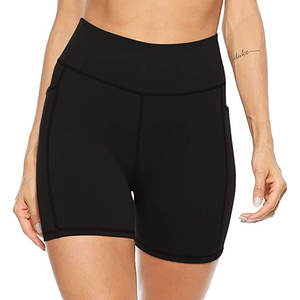 Pantalon de yoga taille haute pour femme avec poches Contrôle du ventre Short de course d'entraînement athlétique non transparent Motif solide - Product Image 4