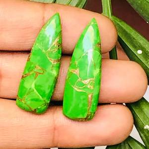 Green Copper Turquoise Smooth Long Trillion Gemstone Cabochon Loose <b>Matched</b> Pair Stones for <b>Earrings</b> Jewelry Making Supplies DIY - Product Image 5