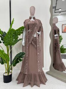 ผ้าส่าหรีแบบเป็นลำดับด้ายผ้าจอร์เจียสังเคราะห์ล่าสุดของดีไซน์เนอร์ - Product Image 3