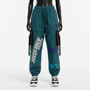 กางเกงวินด์เบรกเกอร์ผู้หญิง เนื้อผ้านุ่ม โพลีเอสเตอร์ ผ้าวินด์เบรกเกอร์ สีเขียวอมฟ้า แผงสีดำ โลโก้กราฟิกแบบกำหนดเอง กางเกงผู้หญิง - Product Image 6