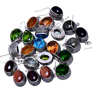 Boucles d'oreilles en argent sterling massif 925 sertissage de lunette multi-pierres précieuses naturelles Design bahaméen Fabrication de lots en vrac en gros - Product Image 2