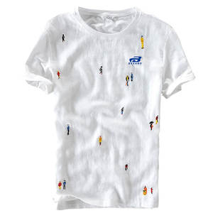 Camiseta de Moda con Bordado, Manga Corta, Algodón, Estilo Urbano, Cómoda para Uso Diario - Product Image 1