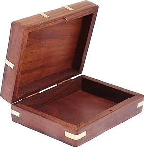 Boîte de rangement pour porte-cartes à jouer Caisse en bois fabriquée à la main avec design en laiton - Product Image 4