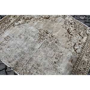 Alfombra turca Vintage de 4 pies, 9 pulgadas x 6 pies y 1 pie, Alfombra de lana de tejido plano Beige y marrón con respaldo de látex para decoraciones de sala de estar - Product Image 5