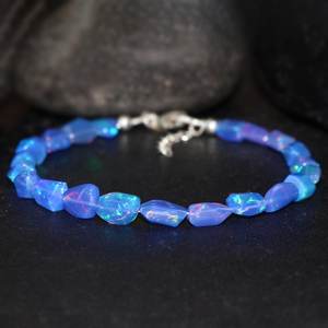 Bracelet en opale de feu bleu naturel pour femmes bijoux en pierres précieuses éthiopiennes or Vermeil octobre pierre de naissance cadeau de noël - Product Image 1