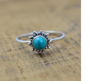 แหวนพลอยรูปดอกไม้สีฟ้าคราม925สำหรับผู้หญิง - Product Image 1