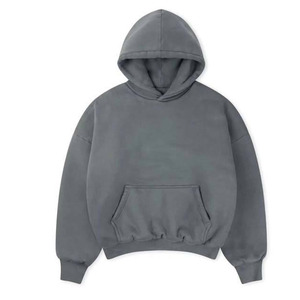 Sudadera con Capucha Extra Grande para Hombre, Color Gris Sólido, 100% Algodón, Felpa Francesa, Corte Casual, Largo Regular, Ropa de Otoño - Product Image 2