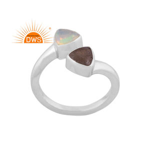 แหวนโอปอลและอัญมณีลาบราดอไรต์ธรรมชาติแหวนเงินแท้ปรับได้ - Product Image 1