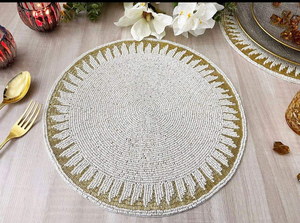 Handmade luxury table centerpiece <b>mat</b> Decorative bead art dining placemat Premium handcrafted floral table <b>mat</b> Elegant <b>round</b> - Product Image 4
