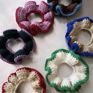 Hot Selling Handmade Crochet Colorful Ruffled Elastic Scrunchies Wholesale Birthday Gifts for Women Made of Polyester Acryl - Product Image 2