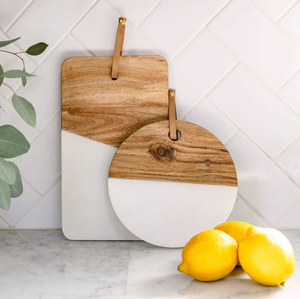 Planche à découper en bois et en marbre vente chaude forme ronde/carrée avec sangle de suspension en cuir ventes directes d'usine - Product Image 1