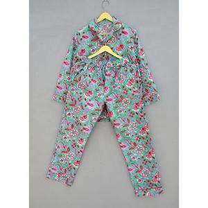 Nouvel arrivage de chemise en coton assortie à imprimé floral Ensemble de pyjama à usage quotidien Ensemble de pyjama à imprimé indigo Robe de nuit confortable - Product Image 3