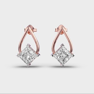 IGI Certified Princess Cut Lab Grown Diamond <b>Drop</b> Stud Earrings 14K Rose/Yellow/White Gold Geometric Designer Diamond Earrings - Product Image 1