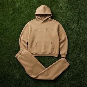 <b>Womens</b> Beige Cotton Fleece Hoodie Tracksuit Set Pullover Sweatshirt <b>Jogger</b> Pants Matching Casual Sportswear Loungewear - Product Image 6