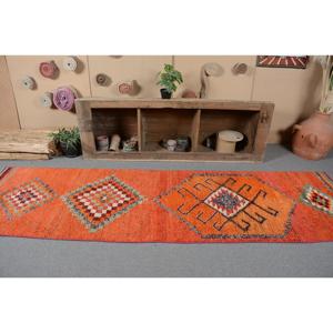 2.9x10.5 ft Vintage <b>Rug</b>, <b>Runner</b> Turkish <b>Rug</b>, Orange Animal Print <b>Rug</b> - Product Image 4