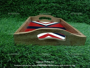 Bandeja Rectangular Grande para Servir con Incrustaciones de Resina y Hueso Elegante Bandeja Decorativa de Madera Postres Aperitivos Elegante Exhibición de Mesa - Product Image 5