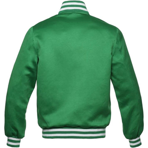 Veste universitaire unie violette en gros, veste bomber en satin pour hommes, col et poignets en tricot côtelé - Product Image 2