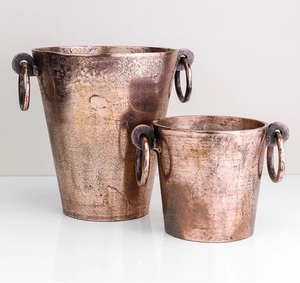 Metal Wine Cooler Handmade <b>Drink</b> Beverage Beer Beverage Tubs Wine Bucket Round Wine Bucket Leaf Design Side Handle - Product Image 4