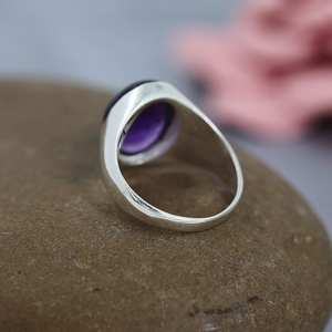 Anillo de Plata de Ley 925 con Gema de Amatista Púrpura Natural Tallada en Forma Ovalada, Anillos de Moda para Mujer, Precio al por Mayor - Product Image 2