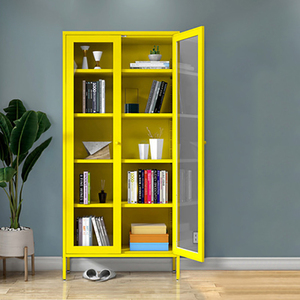 Living Room Steel Glass Door Display Cabinet Metal Glass Perfume/Jewelry/Wine Display Cabinet