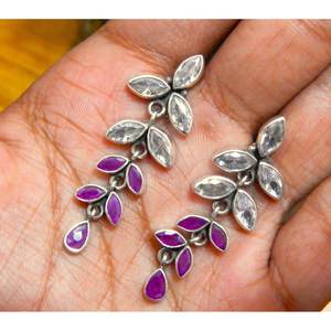 925 argent Sterling Floral boucle d'oreille goujon naturel rubis et CZ pierres précieuses forme de goutte d'eau multi-pierres précieuses cadeau d'anniversaire pour elle - Product Image 3