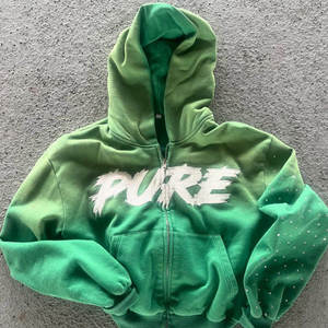 Sweat à capuche vintage Y2K personnalisé pour homme, 100% coton, lourd, délavé au soleil, effet usé, broderie 3D, imprimé strass - Product Image 1