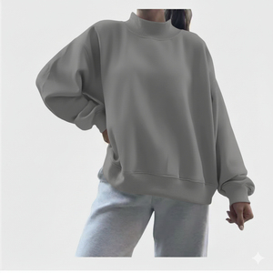 Winter <b>Long</b> Women Oversized Mockneck <b>Top</b> with Knitted Fabric Smooth Glow Warm & Airy Relaxed Daily Comfort Shape - Product Image 4