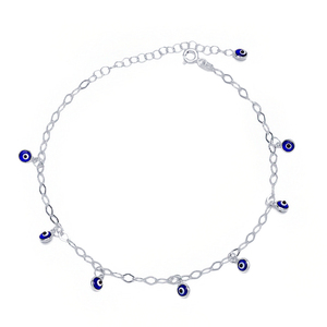 Tobillera con diseño de ojo turco para mujer, cadena de espejo, hecha a mano, joyería de plata de ley 925, venta al por mayor - Product Image 6