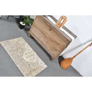 พรม2x3ft ตุรกีวินเทจสีเบจคลาสสิกขนสัตว์ดีไซน์การเย็บปะติดปะต่อกันทรงสี่เหลี่ยมมีแผ่นยางรองสำหรับห้องนั่งเล่นห้องนอน - Product Image 5