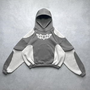 Personalizado de los hombres de doble capa Reversible Zip Plaid recortada Boxy Hoodie chaqueta XL tamaño sólido forrado ácido lavado ropa fabricantes - Product Image 5