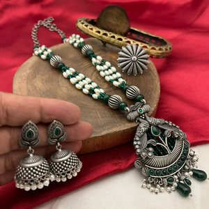 Ensembles oxydés de haute qualité pour femmes collier avec boucles d'oreilles et bague belle tenue décontractée bijoux Navratri ensembles Collection - Product Image 5