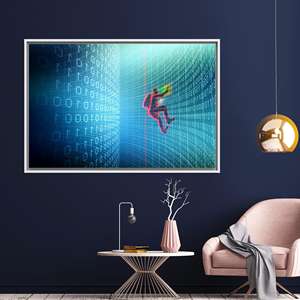 Impression sur toile Matrix Code : Art mural Cyberpunk, Décoration moderne, TOILE ENCADRÉE BLANCHE - Product Image 1