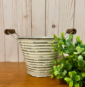 Maceta antigua y moderna de hierro metálico de alta calidad con mango de madera, acabado recubierto de polvo para jardines interiores y exteriores - Product Image 2