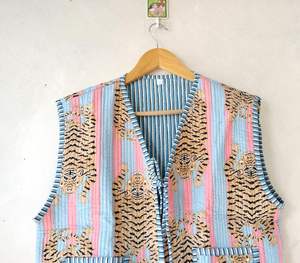 Chaqueta acolchada tejida Bohemia vintage unisex, mangas estampadas con Tigre, nuevo estilo, abrigo corto, técnicas lavadas informales de invierno - Product Image 1