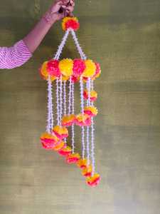 Centro de Mesa con Flores Artificiales de Caléndula India, con Rosa Tubular, Jhoomar y Lirio, para Decoración de Bodas, Hogar, Balcón y Templos - Product Image 6