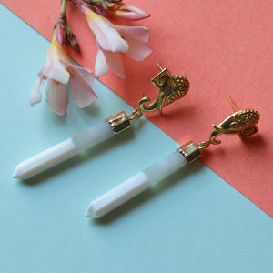 Pendientes de gota de latón con ágata de encaje Dua, joyería llamativa chapada en oro de 18 quilates para mujer, de moda, para boda - Product Image 1