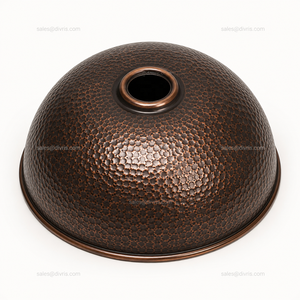 DIVRIS DRC-2025 Évier en cuivre martelé fait main, rond, à cuve unique, finition mate rustique, pour cuisine, installation sur plan, 16 pouces - Product Image 2